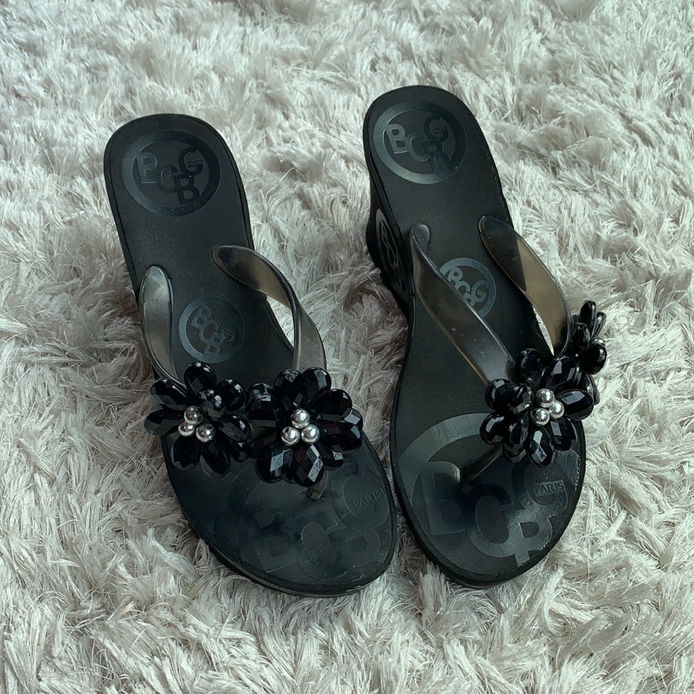 🖤Platform Sandals with gem flowers